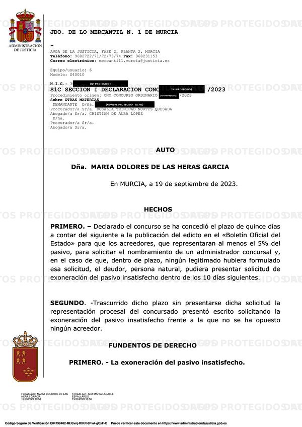 Auto de Exoneración - Página 1